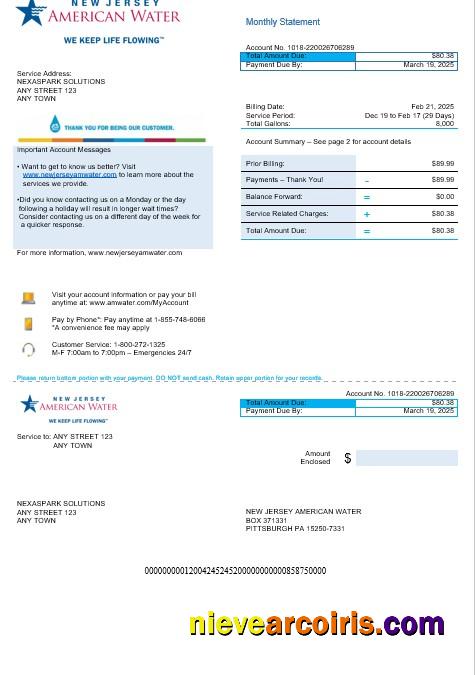 USA New Jersey American water business utility bill